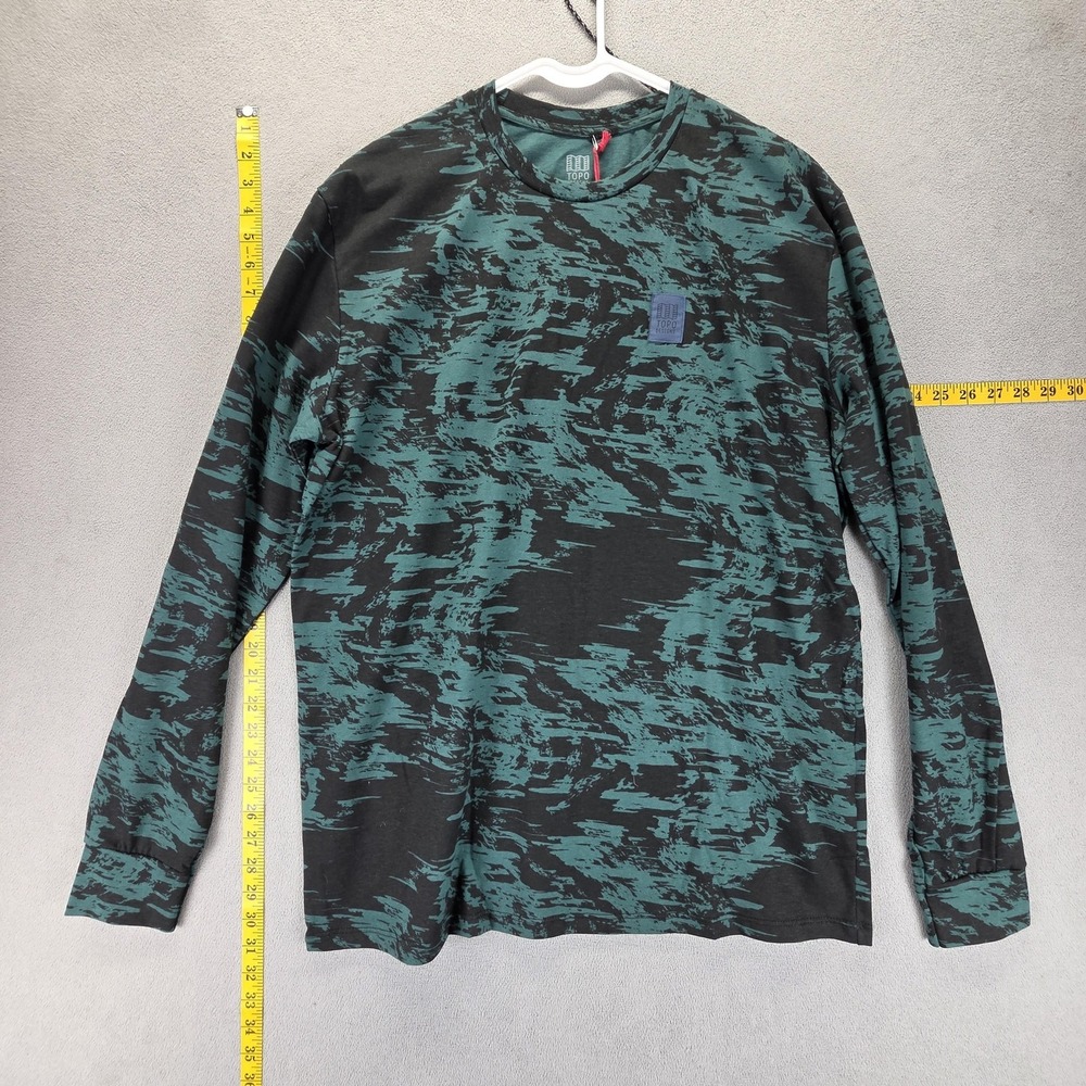 NWT Topo Designs Shirt Mens XL Green Graphic Tee Splintered Long Sleeve Black